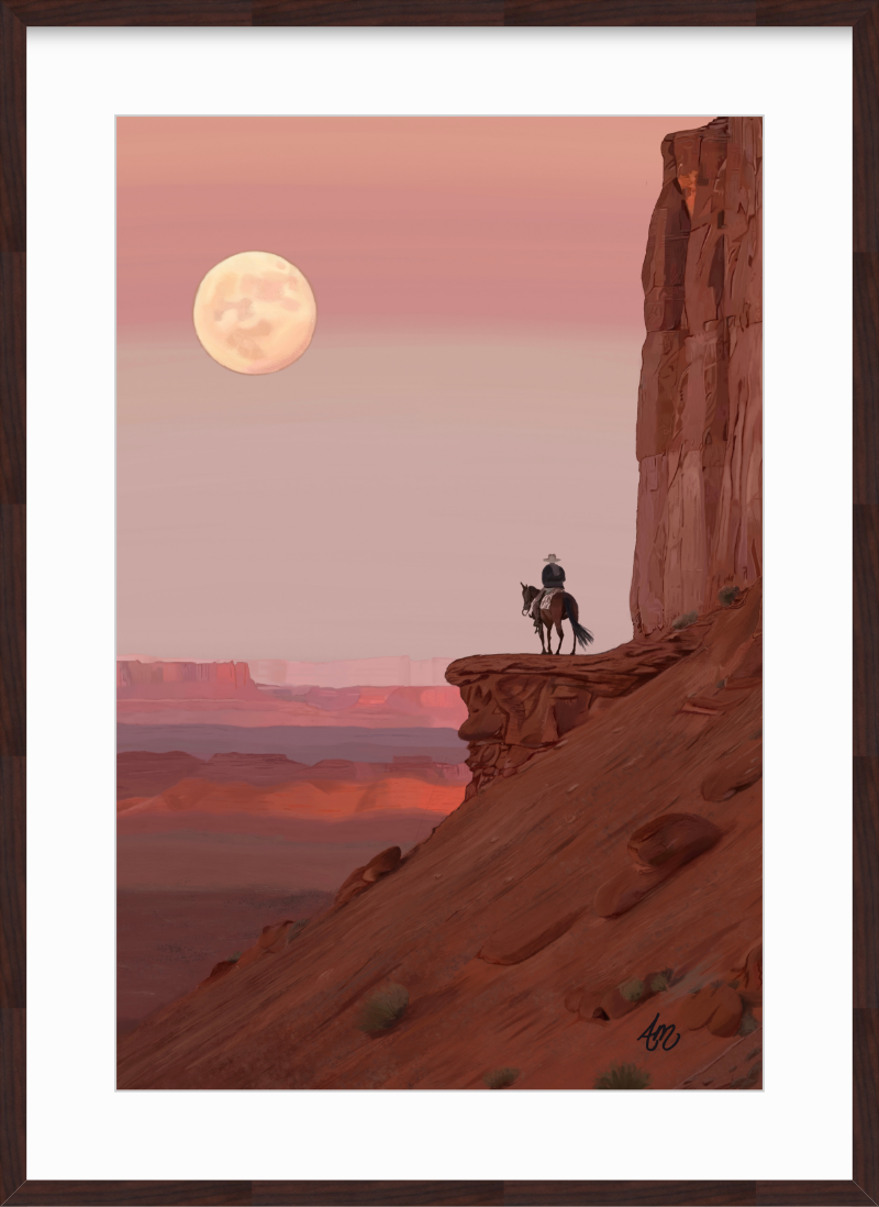 Desert Moon fine art print in a dark wood frame with a white mat