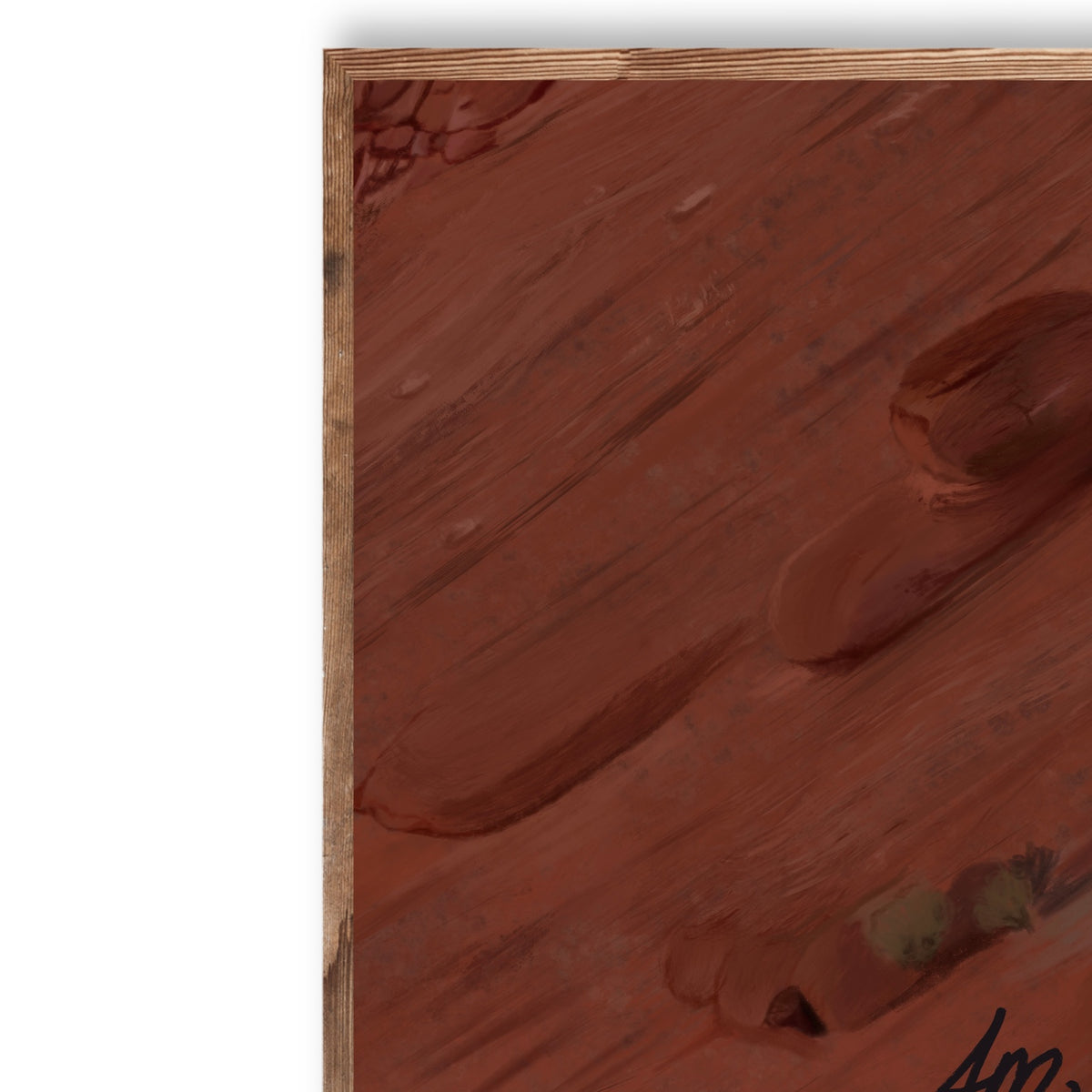 Close detail of Desert Moon showing layered red canyon rock and painterly desert texture