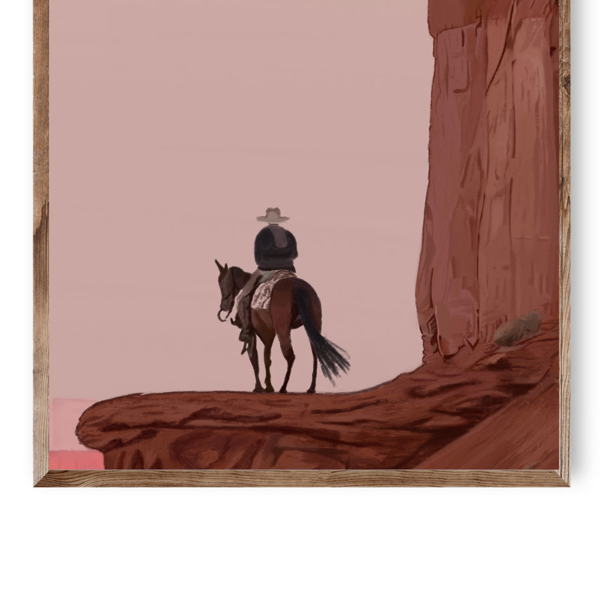 Close detail of Desert Moon showing a lone rider on horseback at the canyon edge