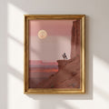 Desert Moon western fine art print framed in gold on a warm neutral wall