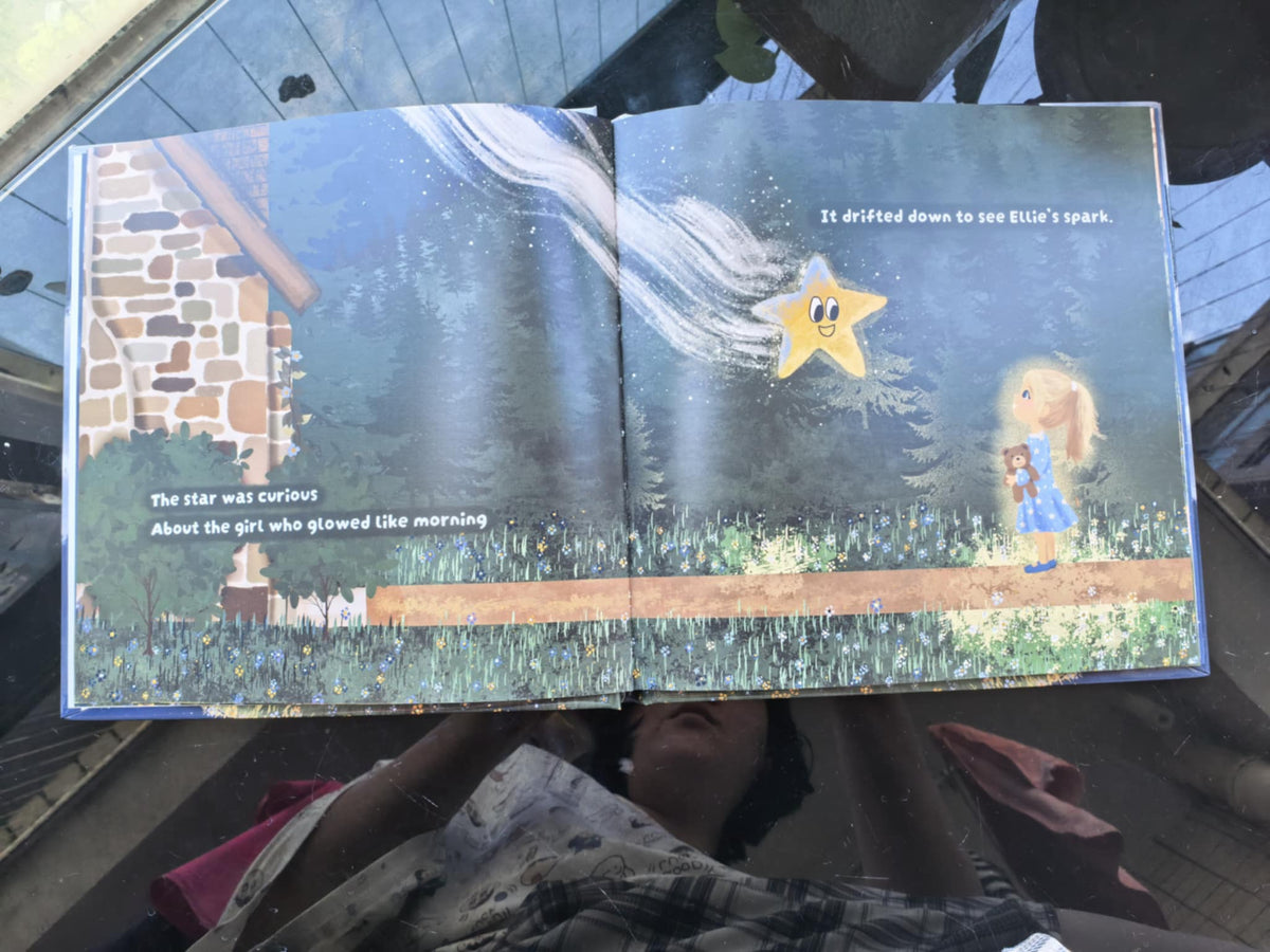 Interior spread from The Girl Who Woke the Stars showing Ellie meeting the curious star