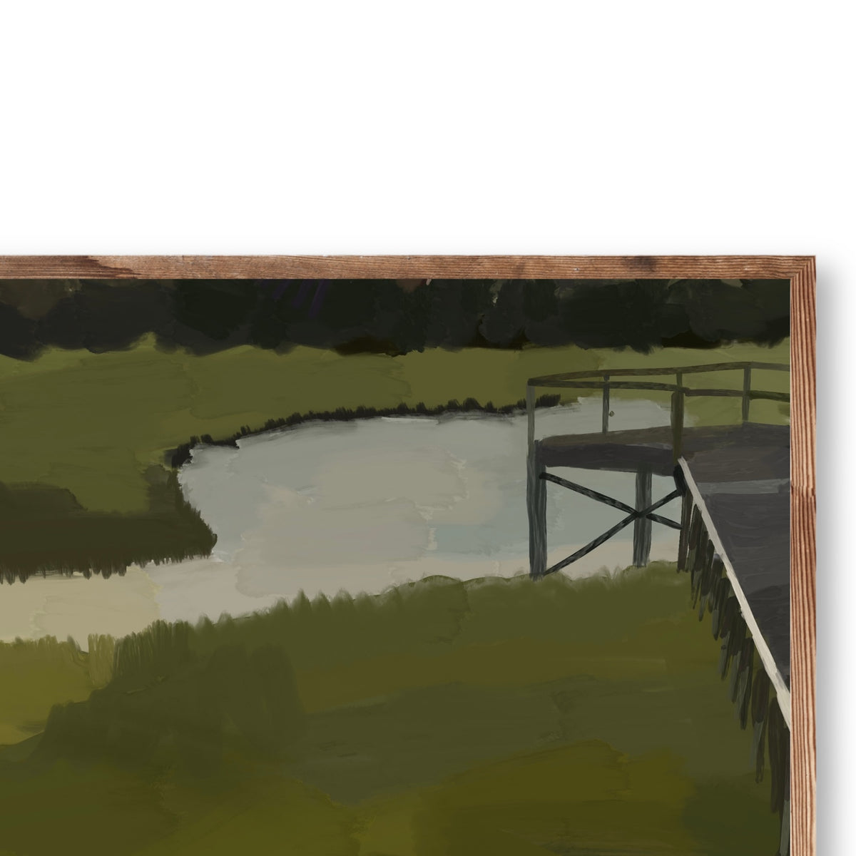Close detail of Marsh Crossing showing the weathered boardwalk over the marsh