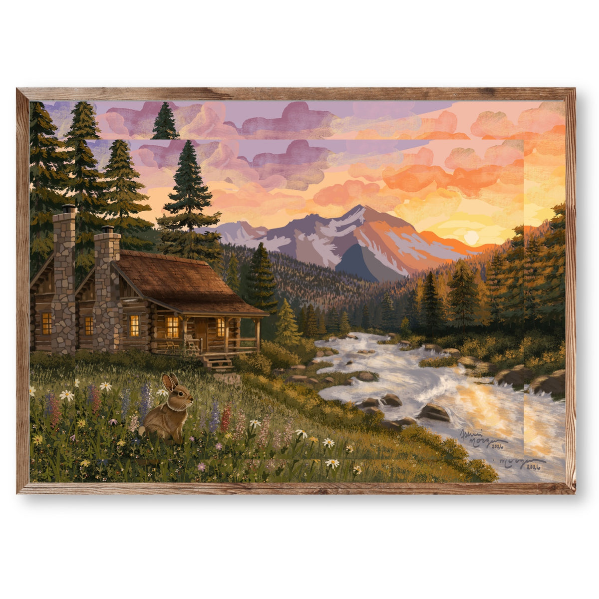 Mountain Haven fine art print shown in a natural wood frame