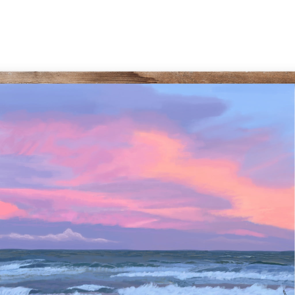 Close-up of the pink sunset sky in Where the Light Lingers
